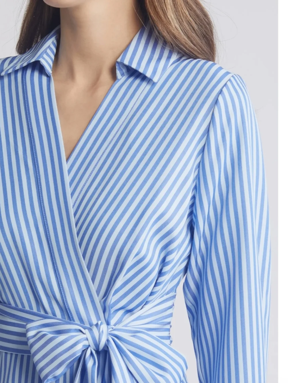 Tahari ASL Striped Wrap Shirtdress in Light Blue - Picture 4 of 11